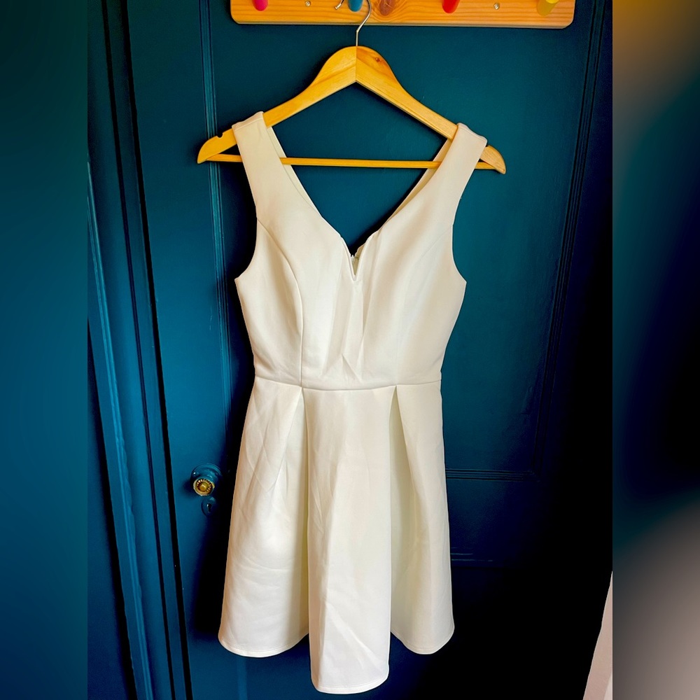 White v-neck flair dress